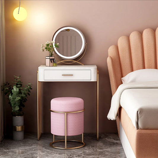 Glam vanità scrivania in bianco con tavolo da toeletta con la base di metallo