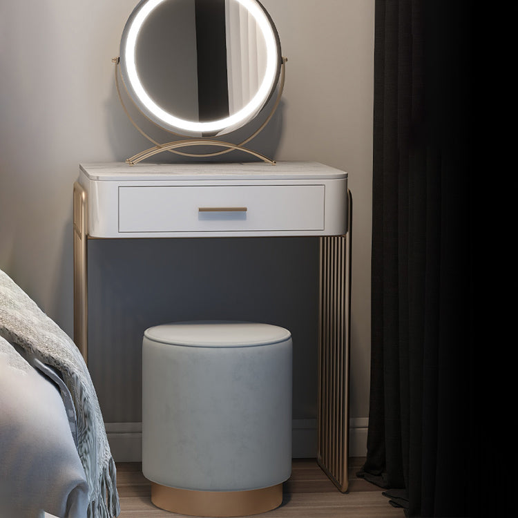 Glam ijdelheid bureau in wit met laden kaptafel met metalen basis