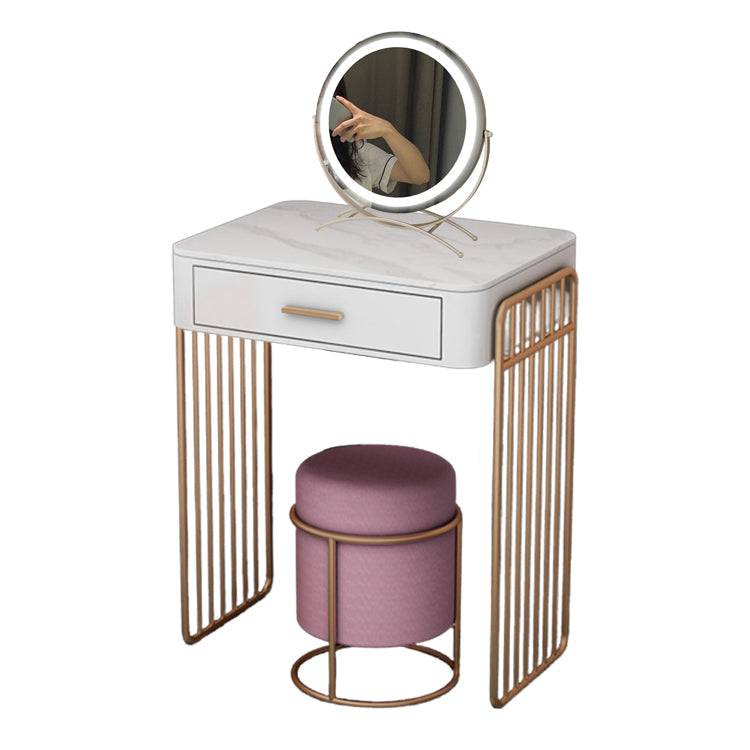 Glam ijdelheid bureau in wit met laden kaptafel met metalen basis