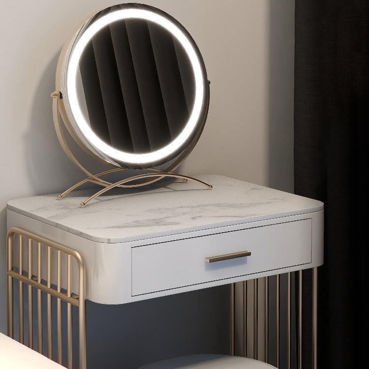 Glam ijdelheid bureau in wit met laden kaptafel met metalen basis