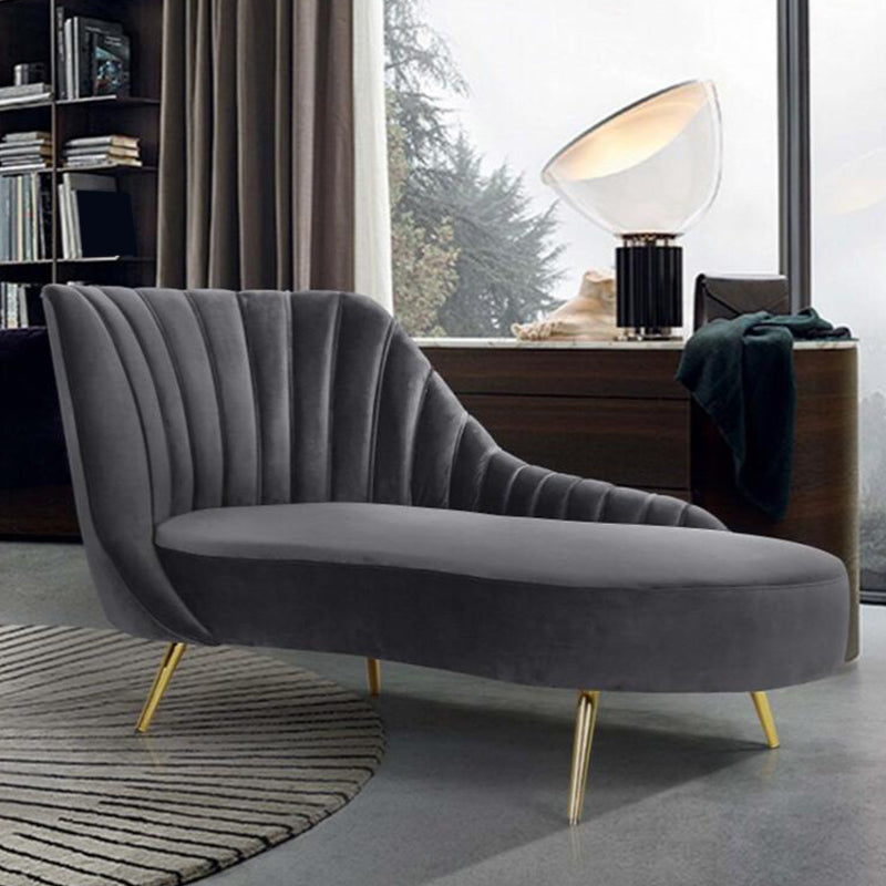 Living Room Recessed Arms Chaise Modern Style Velvet Chaise with Upholster Gray Left-Arm Chaise Clearhalo 'Chairs & Seating' 'Chaise Lounge' 'chaise_lounge' 'furn' 'furn_chaise_lounge' 'Furniture' 'Living Room Furniture' 7285507