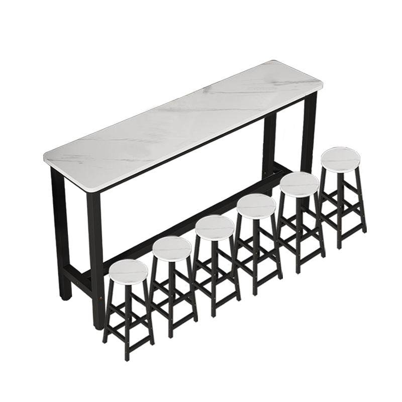 Rectangle Counter Height Pub Set 1/3/4/5/6/7 Pcs Iron Frame Bar Table and Stools Table & Chair(s) 94.5"L x 15.7"W x 39.4"H 7 Piece Set Clearhalo 'Bar Furniture' 'furn' 'furn_home_bar_bar_sets' 'Furniture' 'Home Bars & Bar Sets' 'home_bar_bar_sets' 'Kitchen & Dining Furniture' 7286698