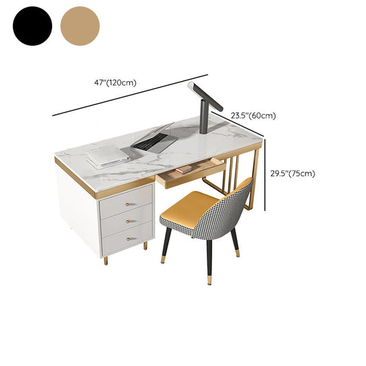Modern Stone Top Office Desk Rectangle Writing Desk with Drawer for Home