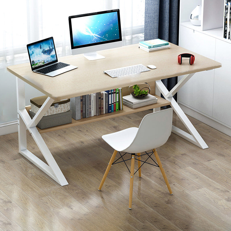Contemporary Gaming Desk Antique Finish Wooden Computer Desk 55"L x 27.5"W x 28"H White Clearhalo 'furn' 'furn_office_desk' 'Furniture' 'Office Desks' 'Office Furniture' 'office_desk' 7288097