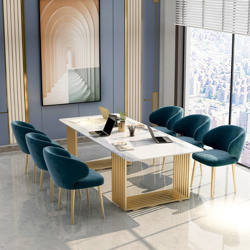 Conferenza in pietra a forma di rettangolare Tabella a 2 gambe scrivania in oro/nero