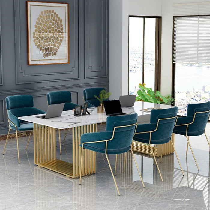 Conferenza in pietra a forma di rettangolare Tabella a 2 gambe scrivania in oro/nero