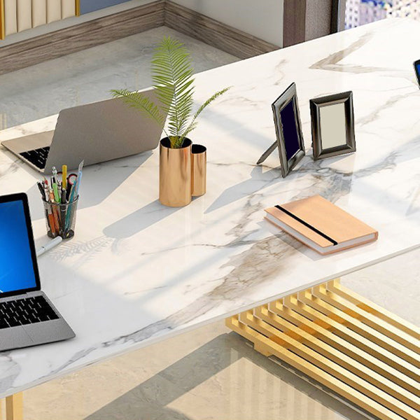 Conferenza in pietra a forma di rettangolare Tabella a 2 gambe scrivania in oro/nero