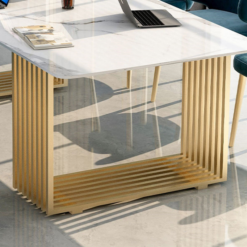 Conferenza in pietra a forma di rettangolare Tabella a 2 gambe scrivania in oro/nero