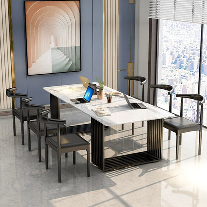 Conferenza in pietra a forma di rettangolare Tabella a 2 gambe scrivania in oro/nero