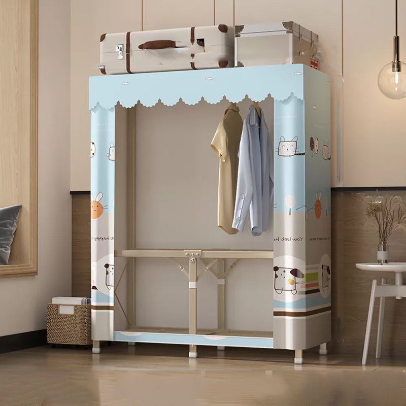 Foldable Metal Frame Wardrobe Armoire Freestanding Wardrobe with Shelves 43"L x 18"W x 63"H Light Blue 2 Clearhalo 'Armoires & Wardrobes' 'armoires_wardrobes' 'Bedroom Furniture' 'furn' 'furn_armoires_wardrobes' 'Furniture' 7288225