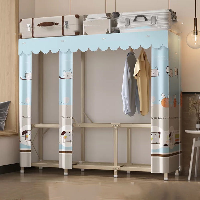 Foldable Metal Frame Wardrobe Armoire Freestanding Wardrobe with Shelves 64"L x 18"W x 63"H Light Blue 4 Clearhalo 'Armoires & Wardrobes' 'armoires_wardrobes' 'Bedroom Furniture' 'furn' 'furn_armoires_wardrobes' 'Furniture' 7288227