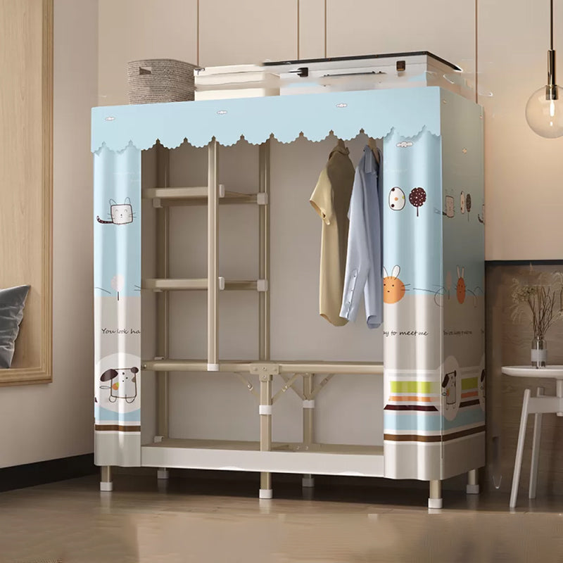 Foldable Metal Frame Wardrobe Armoire Freestanding Wardrobe with Shelves 50"L x 18"W x 63"H Light Blue 4 Clearhalo 'Armoires & Wardrobes' 'armoires_wardrobes' 'Bedroom Furniture' 'furn' 'furn_armoires_wardrobes' 'Furniture' 7288228