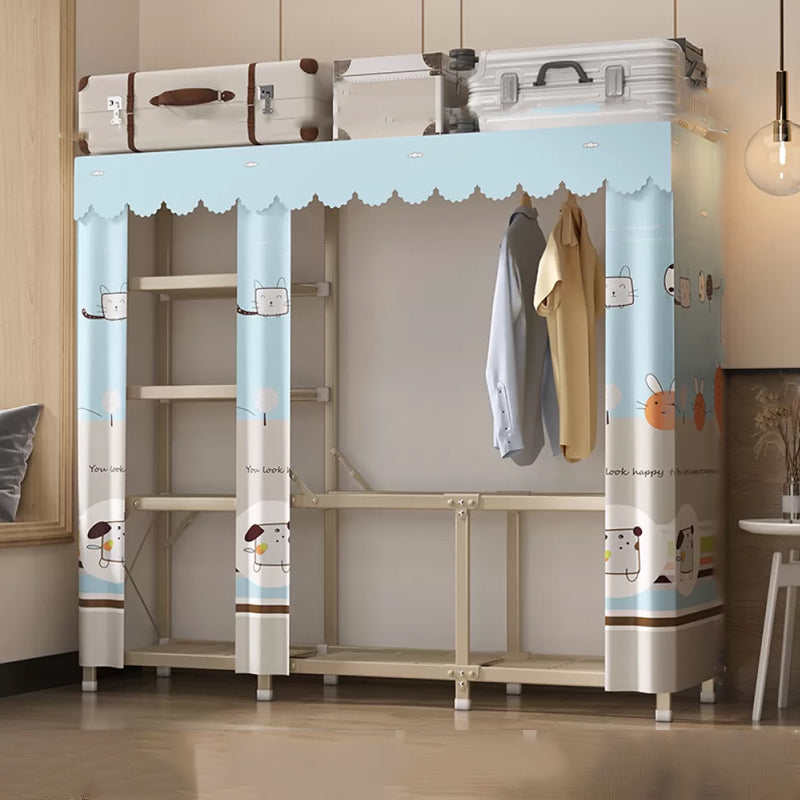 Foldable Metal Frame Wardrobe Armoire Freestanding Wardrobe with Shelves 64"L x 18"W x 63"H Light Blue 6 Clearhalo 'Armoires & Wardrobes' 'armoires_wardrobes' 'Bedroom Furniture' 'furn' 'furn_armoires_wardrobes' 'Furniture' 7288231