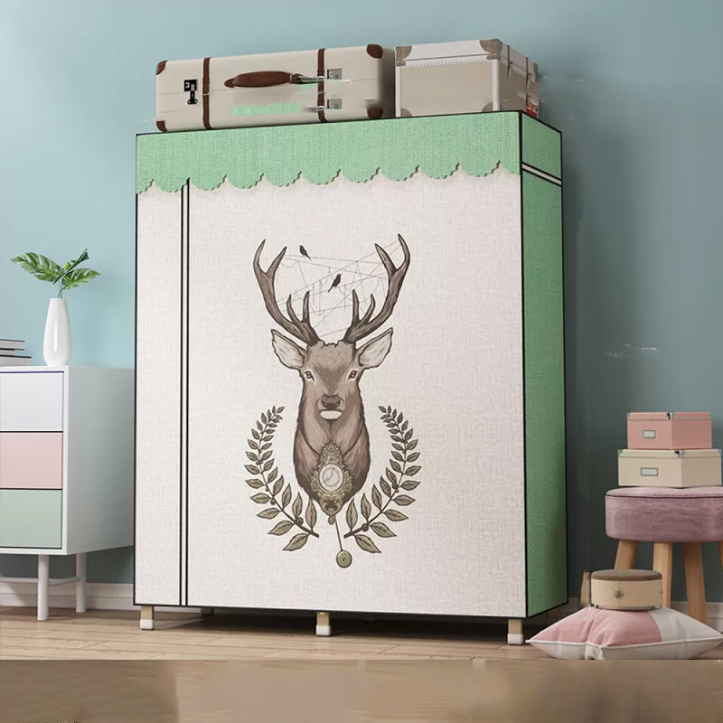 Foldable Metal Frame Wardrobe Armoire Freestanding Wardrobe with Shelves 43"L x 18"W x 63"H Green-White 2 Clearhalo 'Armoires & Wardrobes' 'armoires_wardrobes' 'Bedroom Furniture' 'furn' 'furn_armoires_wardrobes' 'Furniture' 7288233