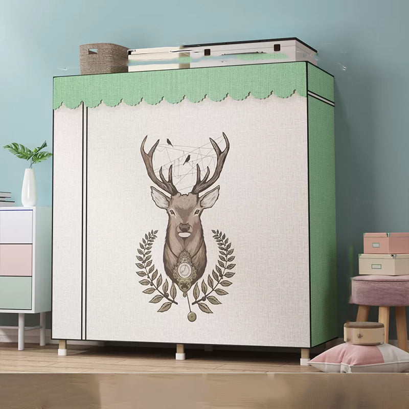 Foldable Metal Frame Wardrobe Armoire Freestanding Wardrobe with Shelves 50"L x 18"W x 63"H Green-White 4 Clearhalo 'Armoires & Wardrobes' 'armoires_wardrobes' 'Bedroom Furniture' 'furn' 'furn_armoires_wardrobes' 'Furniture' 7288235