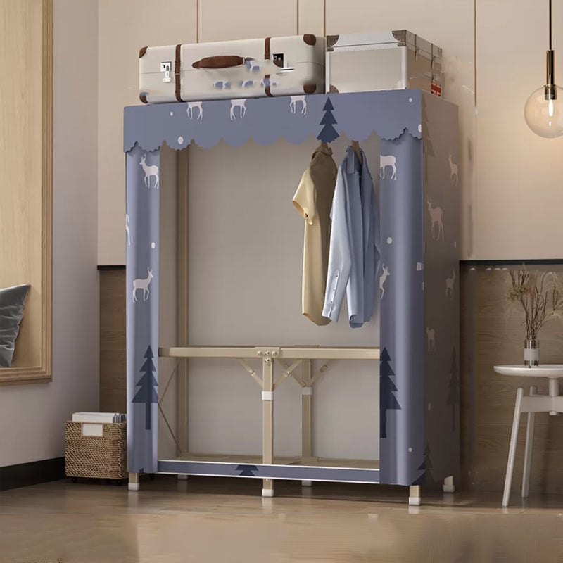 Foldable Metal Frame Wardrobe Armoire Freestanding Wardrobe with Shelves 43"L x 18"W x 63"H Gray-Blue 2 Clearhalo 'Armoires & Wardrobes' 'armoires_wardrobes' 'Bedroom Furniture' 'furn' 'furn_armoires_wardrobes' 'Furniture' 7288236
