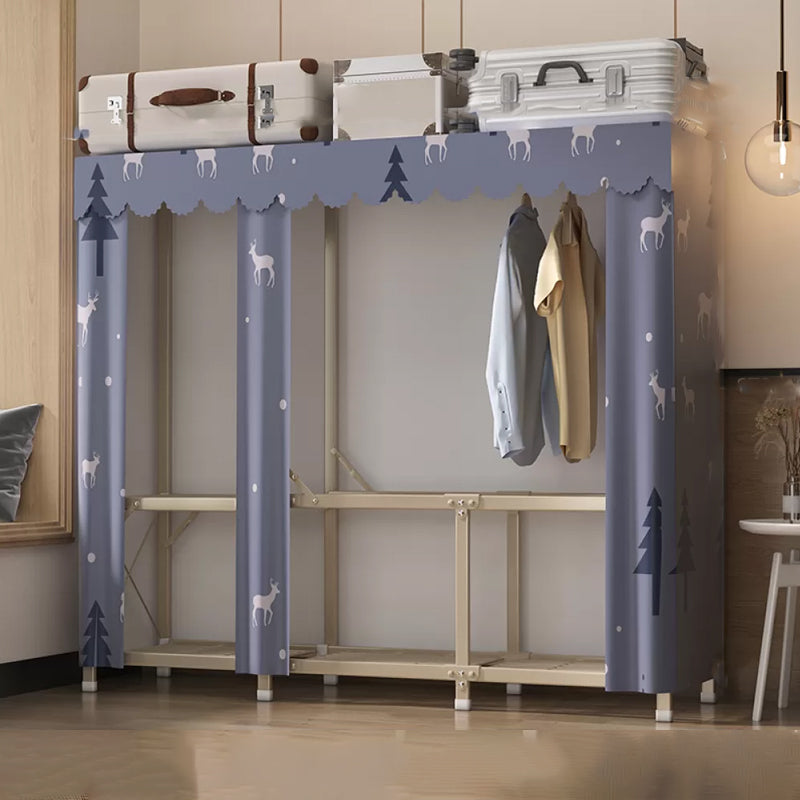 Foldable Metal Frame Wardrobe Armoire Freestanding Wardrobe with Shelves 64"L x 18"W x 63"H Gray-Blue 4 Clearhalo 'Armoires & Wardrobes' 'armoires_wardrobes' 'Bedroom Furniture' 'furn' 'furn_armoires_wardrobes' 'Furniture' 7288239