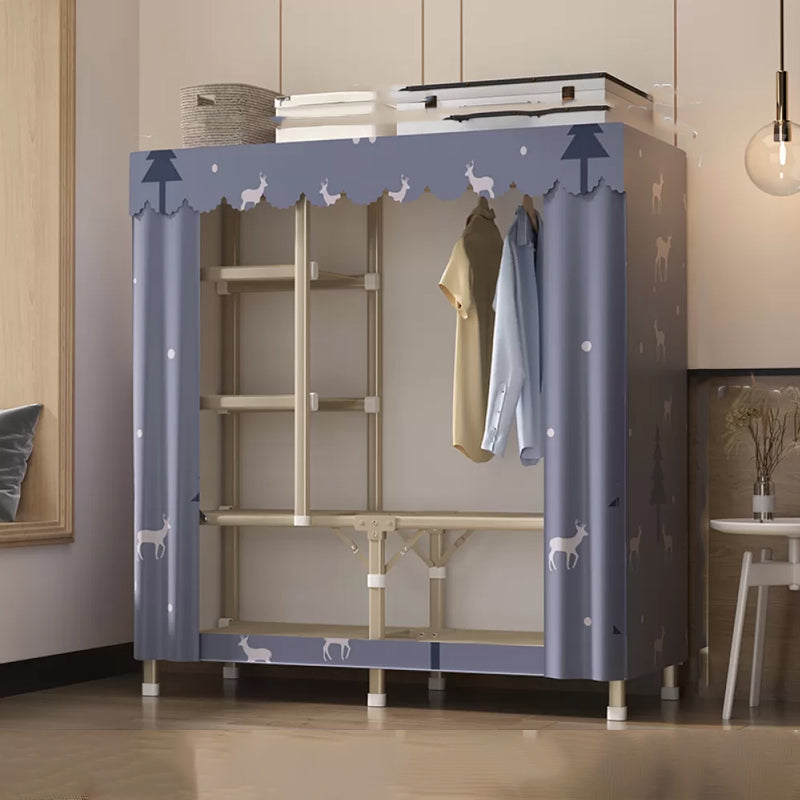Foldable Metal Frame Wardrobe Armoire Freestanding Wardrobe with Shelves 50"L x 18"W x 63"H Gray-Blue 4 Clearhalo 'Armoires & Wardrobes' 'armoires_wardrobes' 'Bedroom Furniture' 'furn' 'furn_armoires_wardrobes' 'Furniture' 7288241