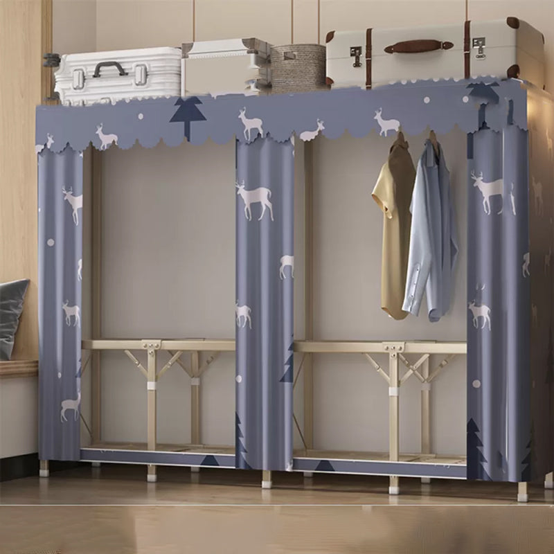 Foldable Metal Frame Wardrobe Armoire Freestanding Wardrobe with Shelves 75"L x 18"W x 63"H Gray-Blue 4 Clearhalo 'Armoires & Wardrobes' 'armoires_wardrobes' 'Bedroom Furniture' 'furn' 'furn_armoires_wardrobes' 'Furniture' 7288243