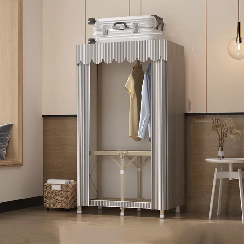 Foldable Metal Frame Wardrobe Armoire Freestanding Wardrobe with Shelves 29.5"L x 18"W x 63"H Light Gray Striped 2 Clearhalo 'Armoires & Wardrobes' 'armoires_wardrobes' 'Bedroom Furniture' 'furn' 'furn_armoires_wardrobes' 'Furniture' 7288245