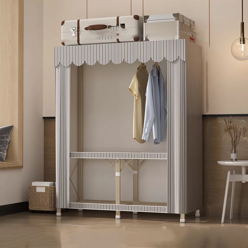 Foldable Metal Frame Wardrobe Armoire Freestanding Wardrobe with Shelves 43"L x 18"W x 63"H Light Gray Striped 2 Clearhalo 'Armoires & Wardrobes' 'armoires_wardrobes' 'Bedroom Furniture' 'furn' 'furn_armoires_wardrobes' 'Furniture' 7288246