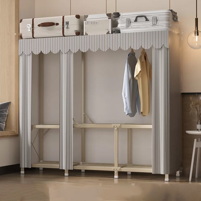 Foldable Metal Frame Wardrobe Armoire Freestanding Wardrobe with Shelves 64"L x 18"W x 63"H Light Gray Striped 4 Clearhalo 'Armoires & Wardrobes' 'armoires_wardrobes' 'Bedroom Furniture' 'furn' 'furn_armoires_wardrobes' 'Furniture' 7288247
