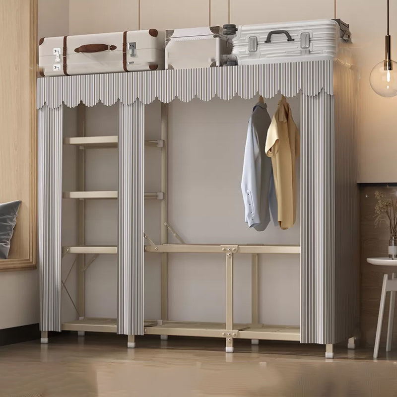 Foldable Metal Frame Wardrobe Armoire Freestanding Wardrobe with Shelves 64"L x 18"W x 63"H Light Gray Striped 6 Clearhalo 'Armoires & Wardrobes' 'armoires_wardrobes' 'Bedroom Furniture' 'furn' 'furn_armoires_wardrobes' 'Furniture' 7288250