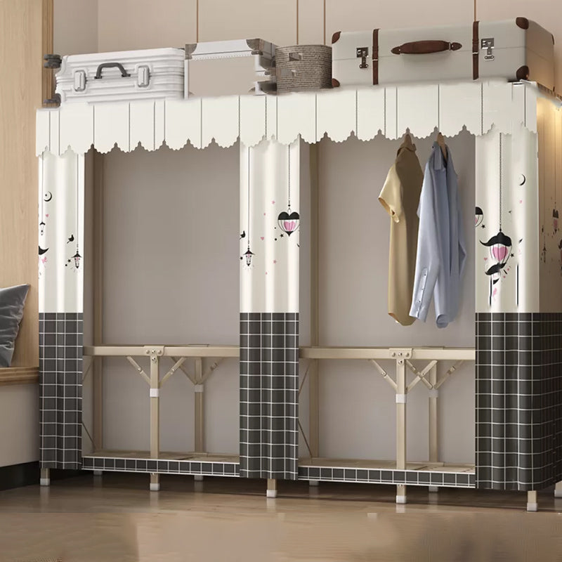 Foldable Metal Frame Wardrobe Armoire Freestanding Wardrobe with Shelves 75"L x 18"W x 63"H Gray-White Plaid 4 Clearhalo 'Armoires & Wardrobes' 'armoires_wardrobes' 'Bedroom Furniture' 'furn' 'furn_armoires_wardrobes' 'Furniture' 7288255