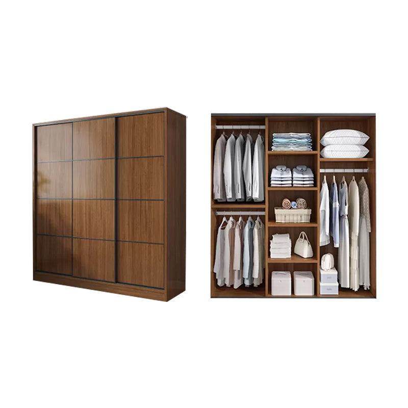 Modern Brown Wood Wardrobe Armoire Freestanding Multifunctional Wardrobe
