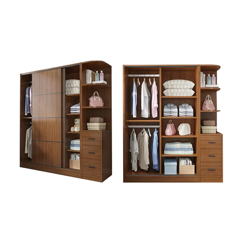 Modern Brown Wood Wardrobe Armoire Freestanding Multifunctional Wardrobe