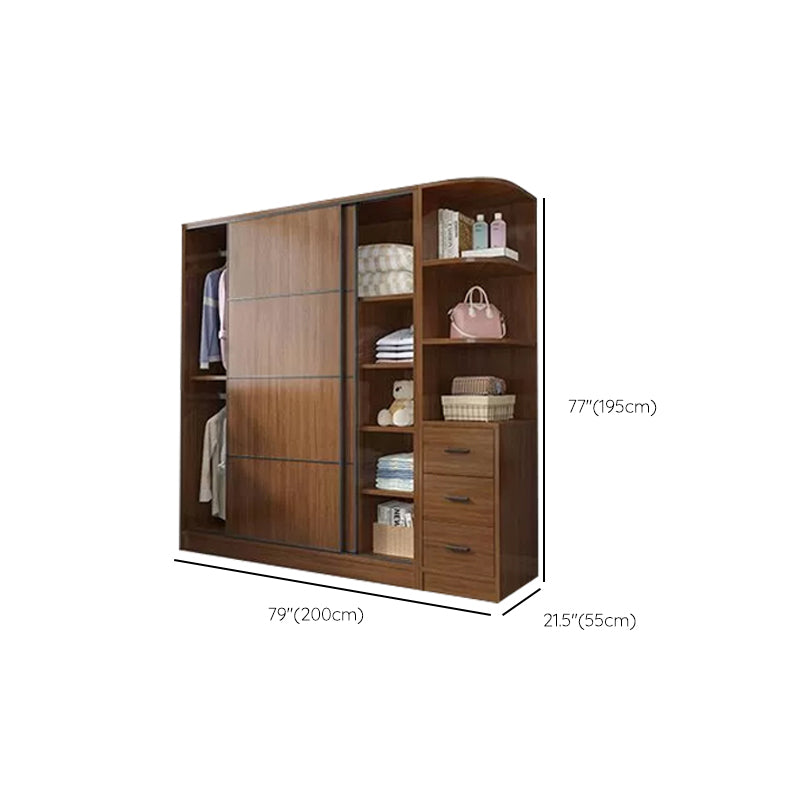Modern Brown Wood Wardrobe Armoire Freestanding Multifunctional Wardrobe