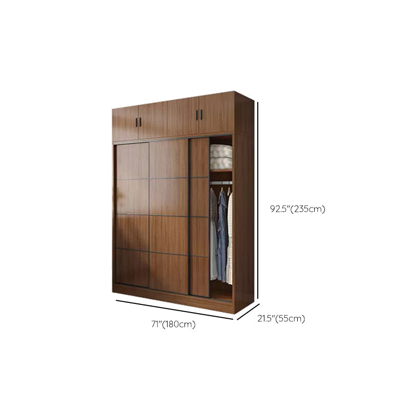 Modern Brown Wood Wardrobe Armoire Freestanding Multifunctional Wardrobe