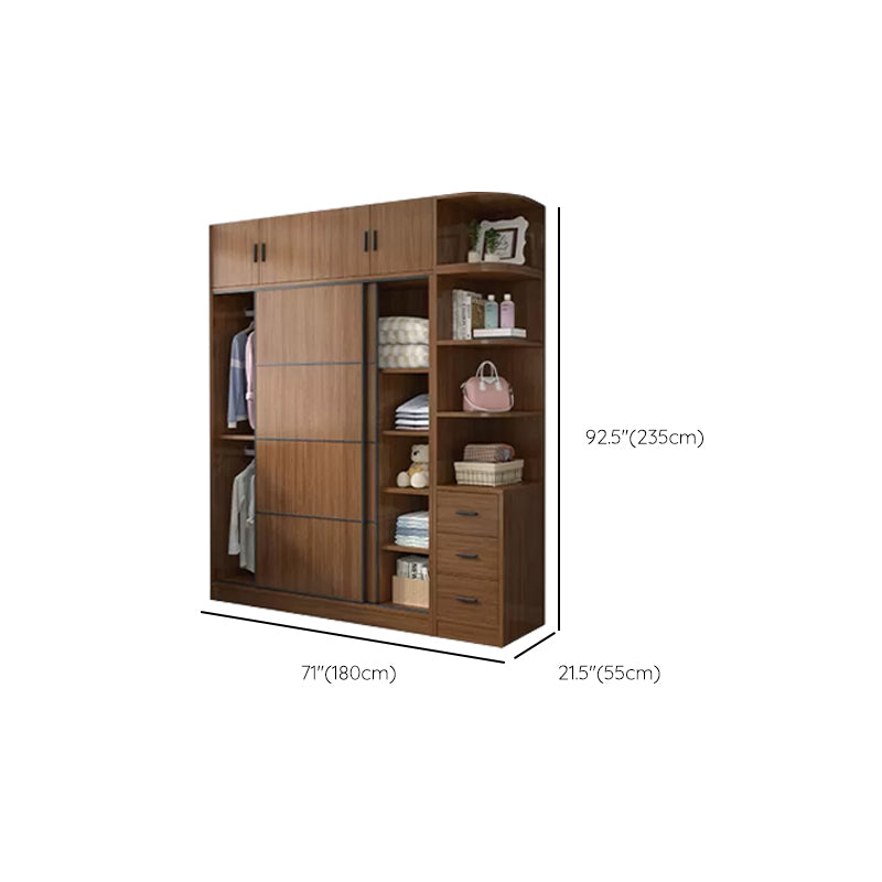 Modern Brown Wood Wardrobe Armoire Freestanding Multifunctional Wardrobe