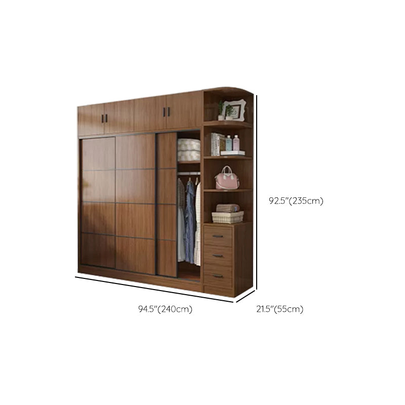 Modern Brown Wood Wardrobe Armoire Freestanding Multifunctional Wardrobe