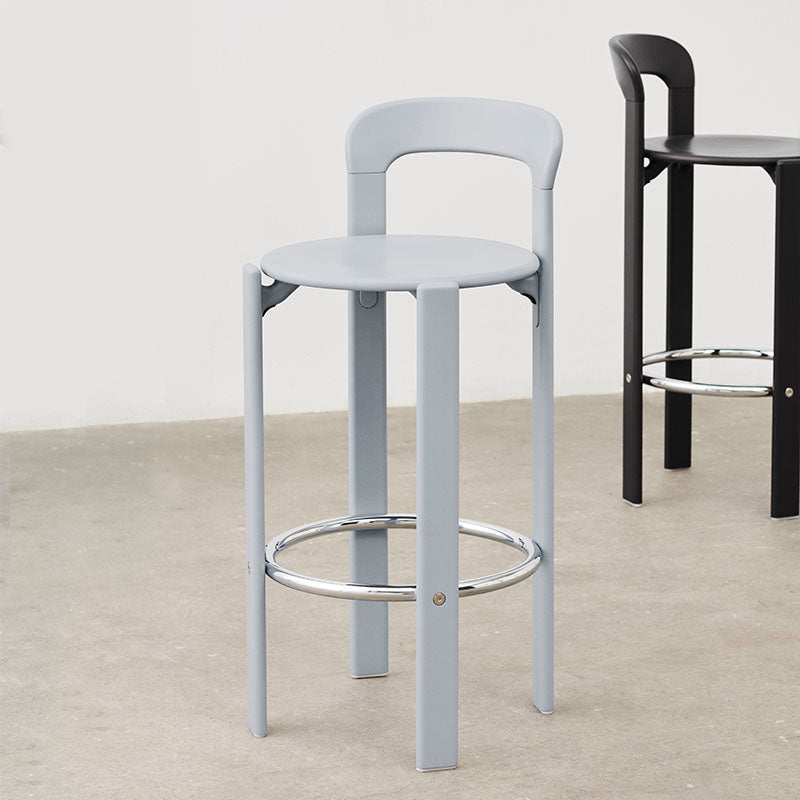 Round Low Back Dining Stools Plastic Barstools with Footrest