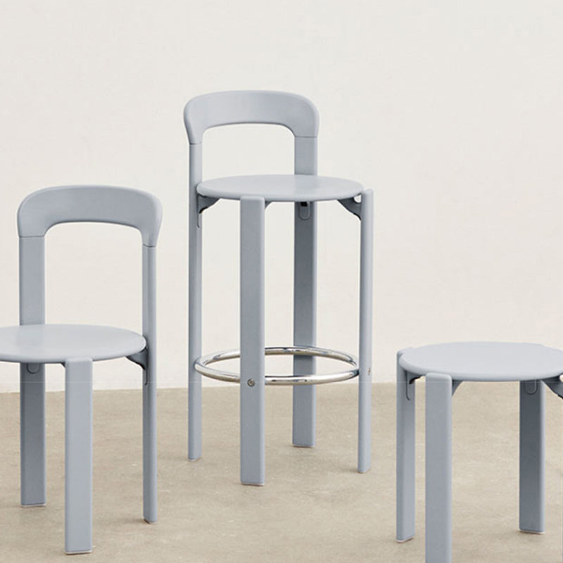 Round Low Back Dining Stools Plastic Barstools with Footrest