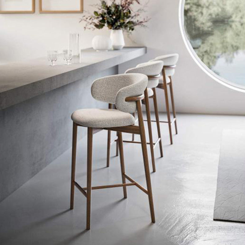 Solid Wood Dining Stools White Upholstered Bar Stools with Footrest