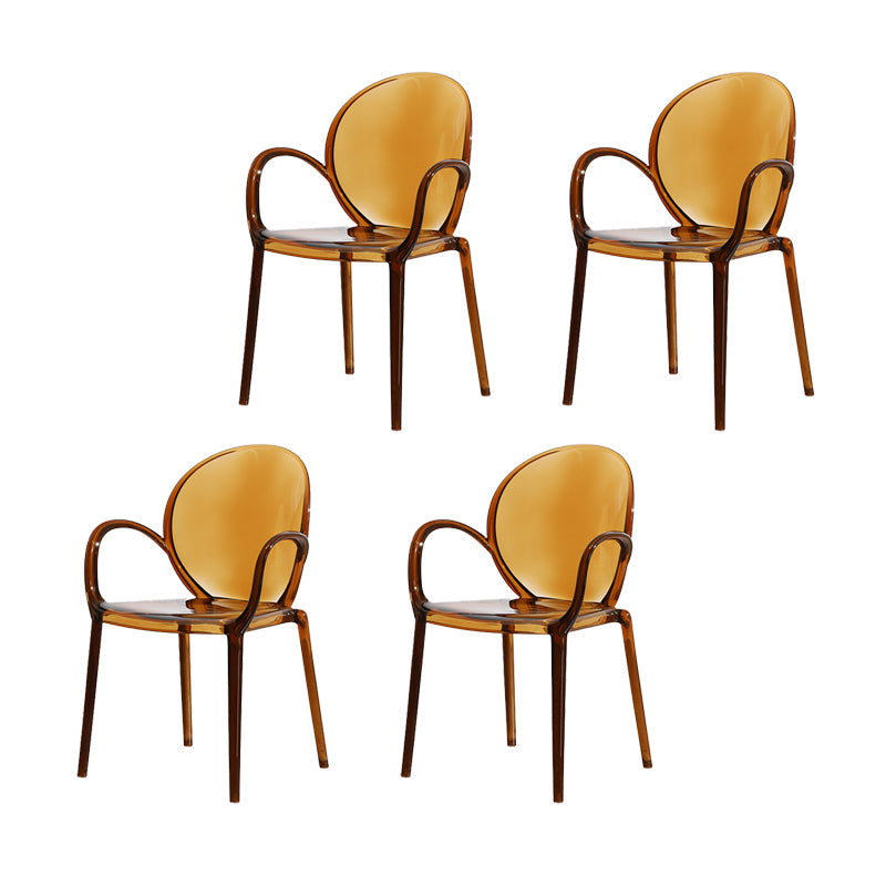 Modern Simple Arm Chair Plastic Base Stackable Dining Chair for Kitchen Brown 4 Piece Set Clearhalo 'Dining Chairs' 'Dining Tables & Seating' 'dining_chair' 'furn' 'furn_dining_chair' 'Furniture' 'Kitchen & Dining Furniture' 7289258