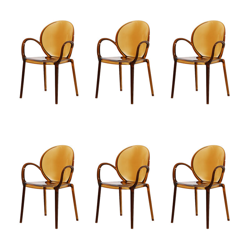 Modern Simple Arm Chair Plastic Base Stackable Dining Chair for Kitchen Brown 6 Piece Set Clearhalo 'Dining Chairs' 'Dining Tables & Seating' 'dining_chair' 'furn' 'furn_dining_chair' 'Furniture' 'Kitchen & Dining Furniture' 7289261