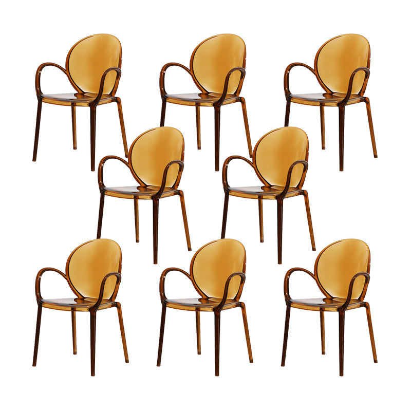 Modern Simple Arm Chair Plastic Base Stackable Dining Chair for Kitchen Brown 8 Piece Set Clearhalo 'Dining Chairs' 'Dining Tables & Seating' 'dining_chair' 'furn' 'furn_dining_chair' 'Furniture' 'Kitchen & Dining Furniture' 7289263