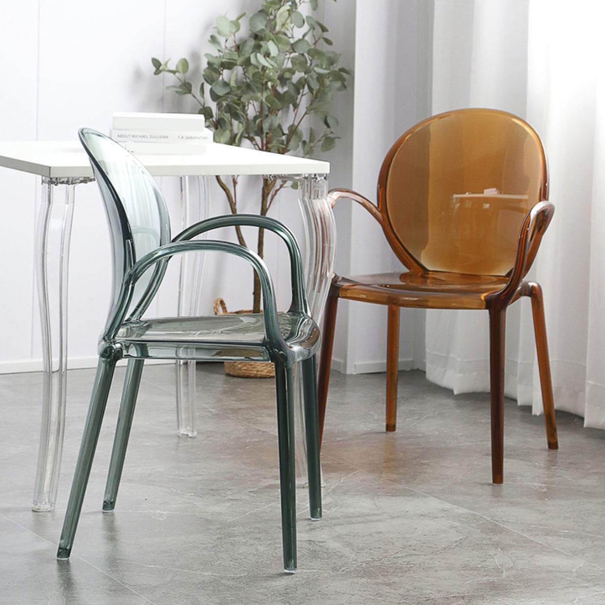 Modern Simple Arm Chair Plastic Base Stackable Dining Chair for Kitchen Clearhalo 'Dining Chairs' 'Dining Tables & Seating' 'dining_chair' 'furn' 'furn_dining_chair' 'Furniture' 'Kitchen & Dining Furniture' 7289274