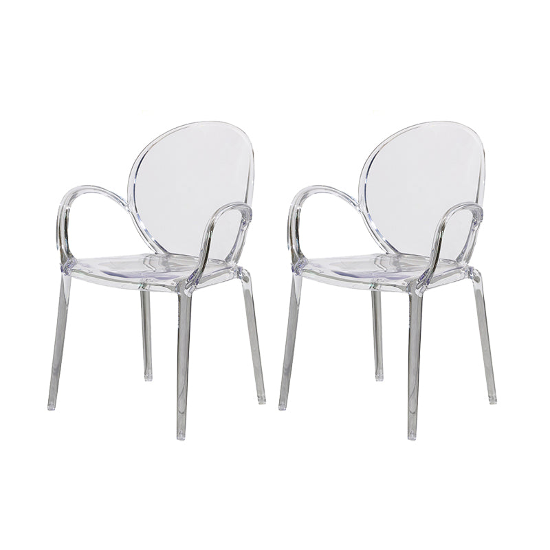 Modern Simple Arm Chair Plastic Base Stackable Dining Chair for Kitchen Clear 2 Piece Set Clearhalo 'Dining Chairs' 'Dining Tables & Seating' 'dining_chair' 'furn' 'furn_dining_chair' 'Furniture' 'Kitchen & Dining Furniture' 7289276