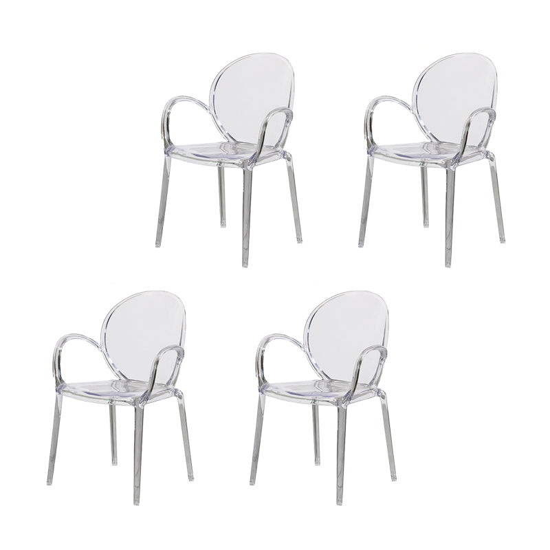 Modern Simple Arm Chair Plastic Base Stackable Dining Chair for Kitchen Clear 4 Piece Set Clearhalo 'Dining Chairs' 'Dining Tables & Seating' 'dining_chair' 'furn' 'furn_dining_chair' 'Furniture' 'Kitchen & Dining Furniture' 7289277