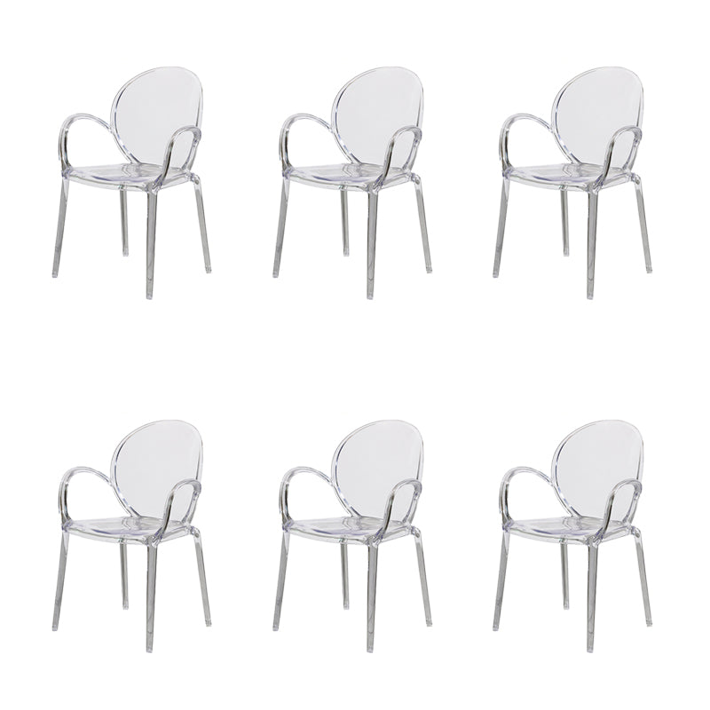 Modern Simple Arm Chair Plastic Base Stackable Dining Chair for Kitchen Clear 6 Piece Set Clearhalo 'Dining Chairs' 'Dining Tables & Seating' 'dining_chair' 'furn' 'furn_dining_chair' 'Furniture' 'Kitchen & Dining Furniture' 7289278