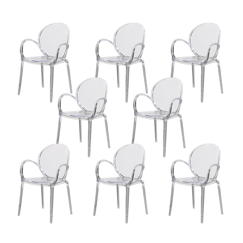 Modern Simple Arm Chair Plastic Base Stackable Dining Chair for Kitchen Clear 8 Piece Set Clearhalo 'Dining Chairs' 'Dining Tables & Seating' 'dining_chair' 'furn' 'furn_dining_chair' 'Furniture' 'Kitchen & Dining Furniture' 7289279
