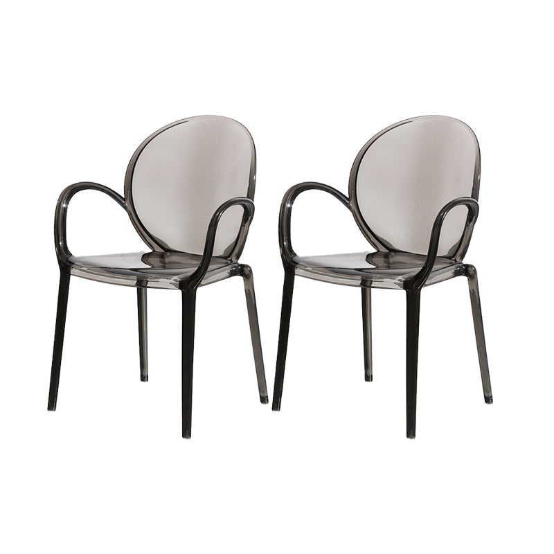 Modern Simple Arm Chair Plastic Base Stackable Dining Chair for Kitchen Smoke Gray 2 Piece Set Clearhalo 'Dining Chairs' 'Dining Tables & Seating' 'dining_chair' 'furn' 'furn_dining_chair' 'Furniture' 'Kitchen & Dining Furniture' 7289281
