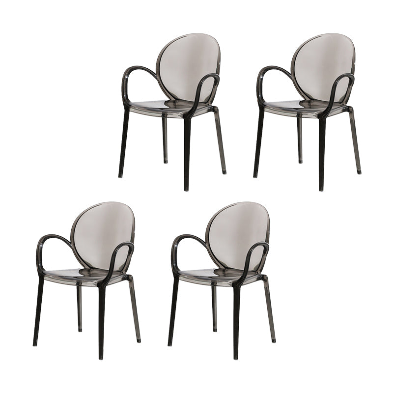 Modern Simple Arm Chair Plastic Base Stackable Dining Chair for Kitchen Smoke Gray 4 Piece Set Clearhalo 'Dining Chairs' 'Dining Tables & Seating' 'dining_chair' 'furn' 'furn_dining_chair' 'Furniture' 'Kitchen & Dining Furniture' 7289282