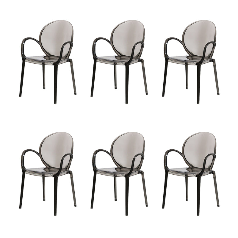 Modern Simple Arm Chair Plastic Base Stackable Dining Chair for Kitchen Smoke Gray 6 Piece Set Clearhalo 'Dining Chairs' 'Dining Tables & Seating' 'dining_chair' 'furn' 'furn_dining_chair' 'Furniture' 'Kitchen & Dining Furniture' 7289283