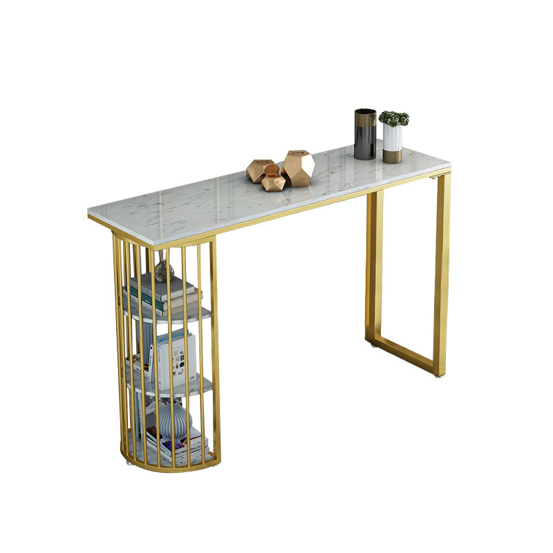 Glam Stone Bar Table Golden Base Storable Table for Living Room Rectangular Without Chairs Clearhalo 'Bar Furniture' 'Bar Tables' 'bar_tables' 'furn' 'furn_bar_tables' 'Furniture' 'Kitchen & Dining Furniture' 7289293