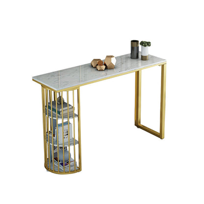 Glam Stone Bar Table Golden Base Storable Table for Living Room Rectangular Without Chairs Clearhalo 'Bar Furniture' 'Bar Tables' 'bar_tables' 'furn' 'furn_bar_tables' 'Furniture' 'Kitchen & Dining Furniture' 7289293